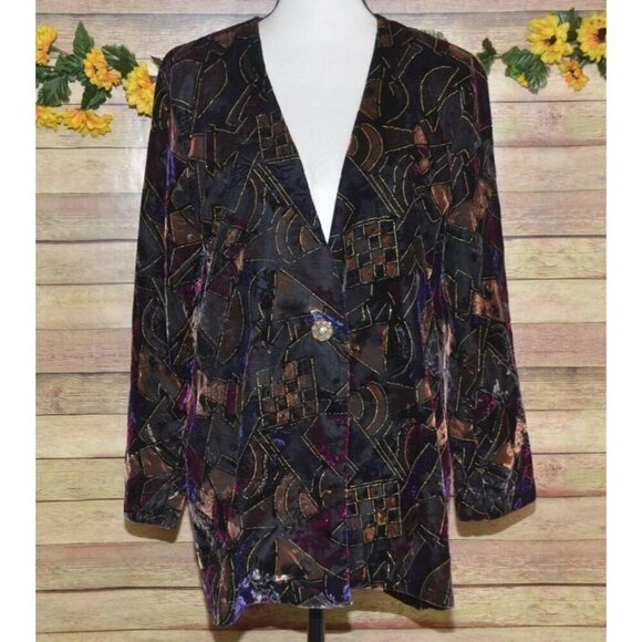 Vintage 80's Tres Paquette Velvet Blazer Jacket Mixed Print Size M Unique Retro - Picture 1 of 10